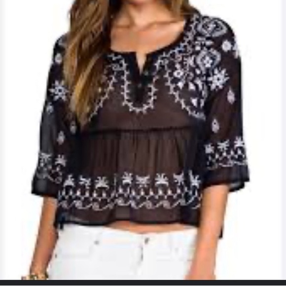 Free People Tops - Free People sheer whimsigoth fairycore romantic embroidered cropped top size S